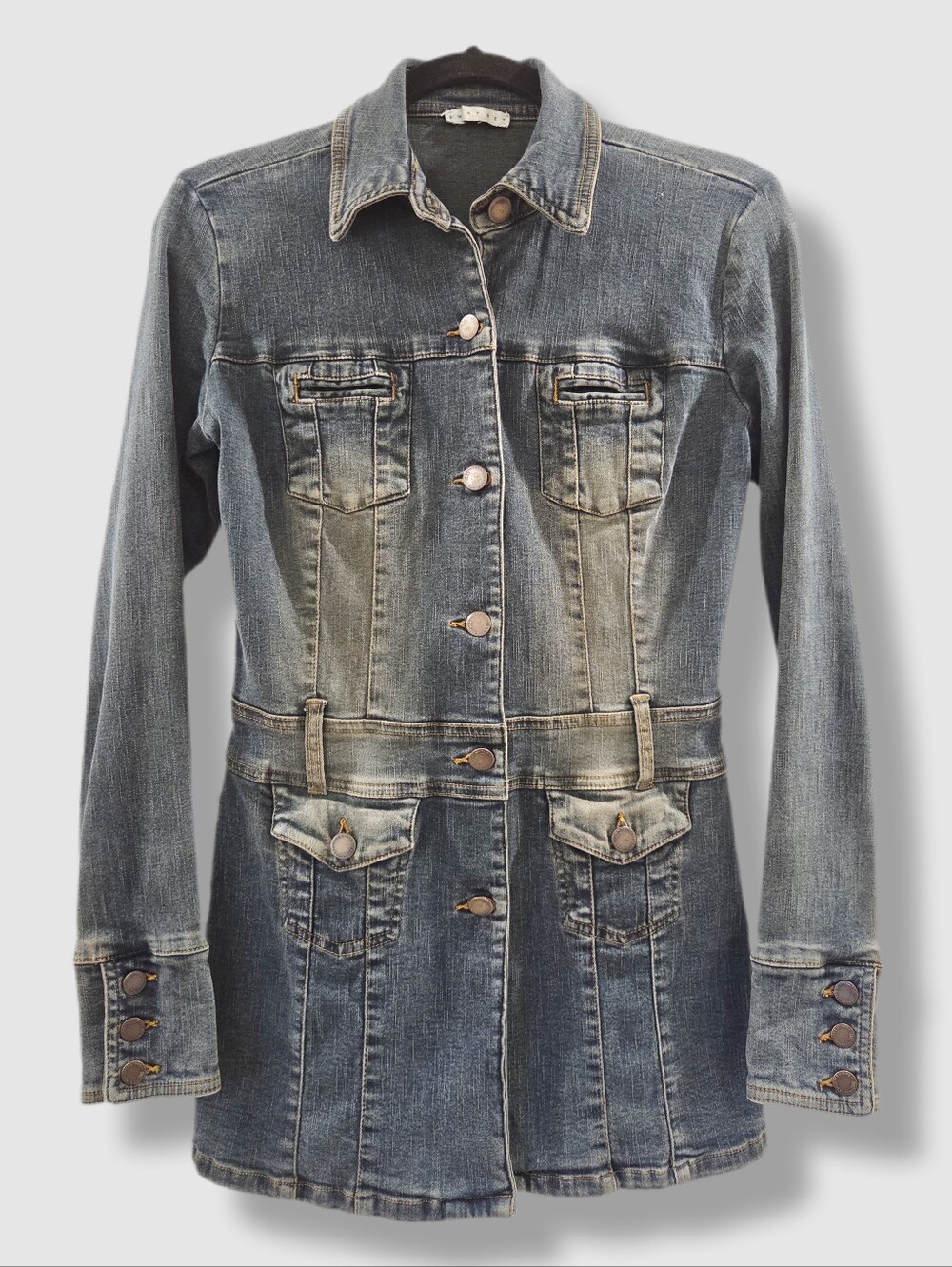 Vintage Y2K longline denim jacket Smart Set | multi‑pocket | size 5